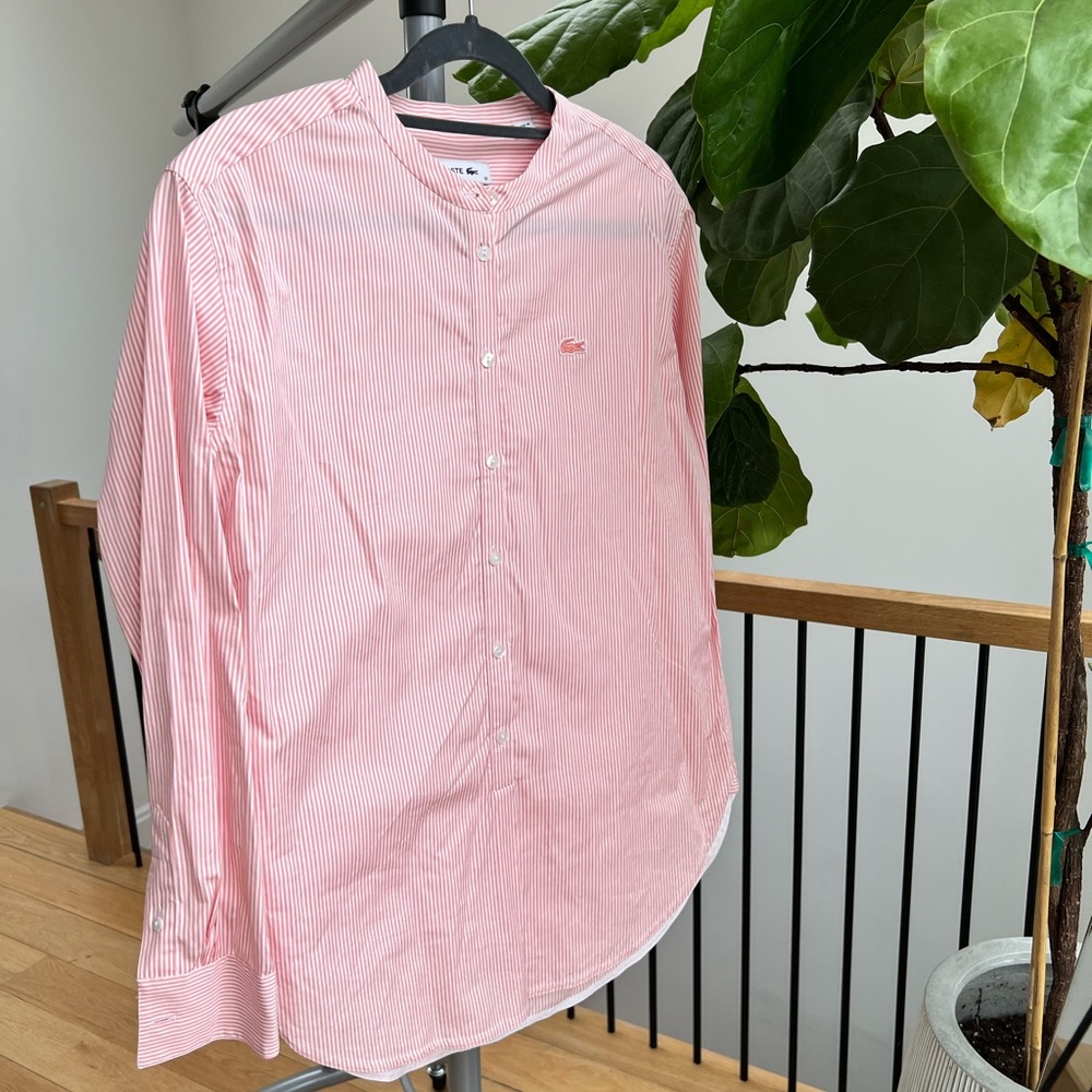 Lacoste pink striped button down shirt